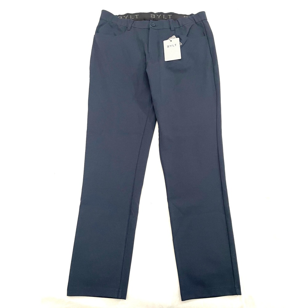 NEW BYLT Lux Chino Pants Mens 36 Navy Blue Slim Fit Performance Stretch MBP0635
